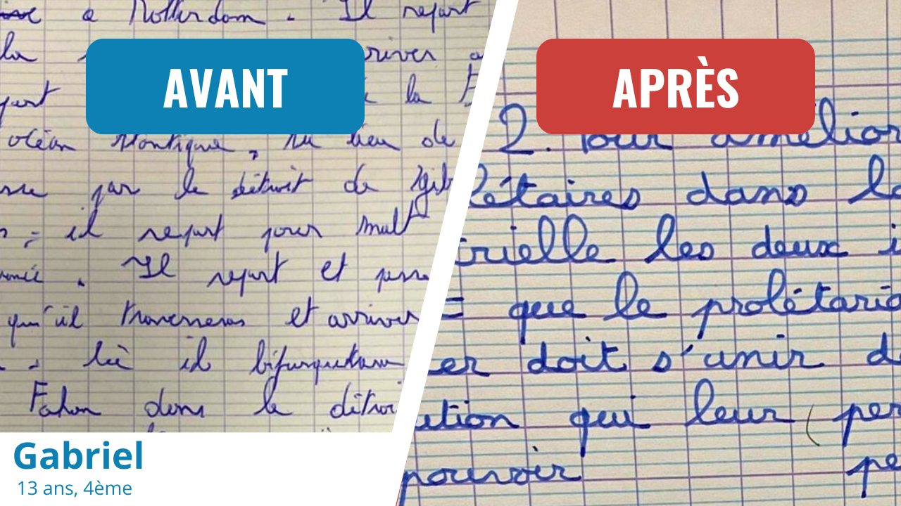 Écriture de Gabriel avant et après