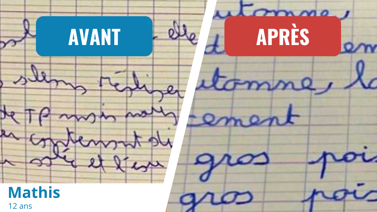 Écriture de Mathis avant et après